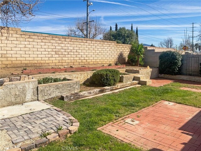 view of yard with a patio area and a fenced backyard