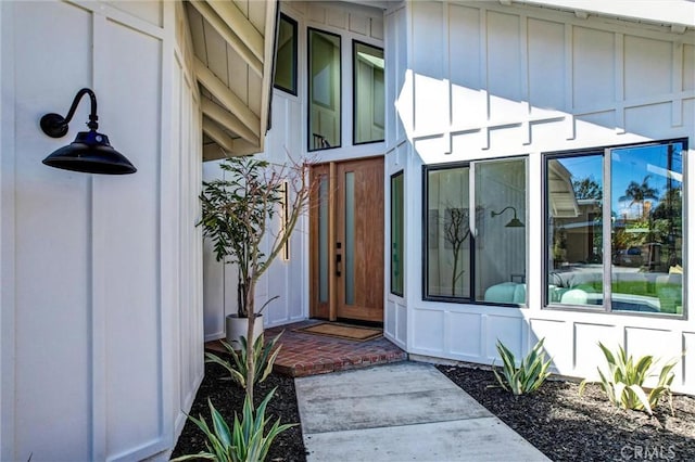 entrance to property with board and batten siding