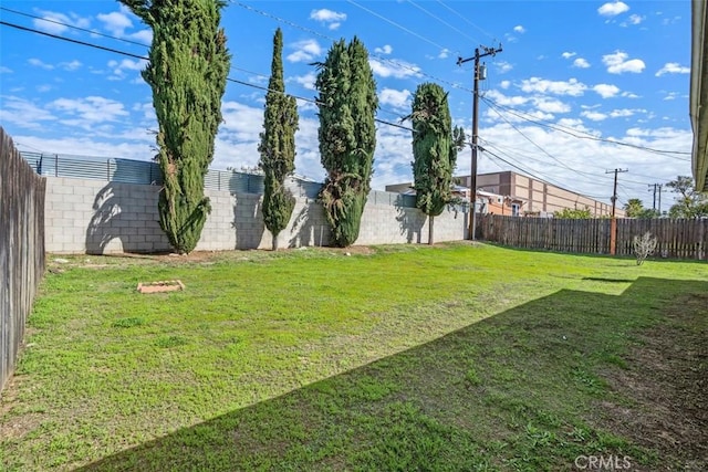 view of yard with a fenced backyard