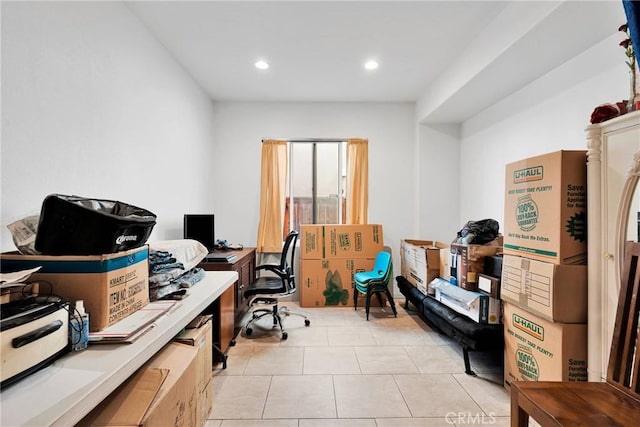 office featuring recessed lighting and light tile patterned floors