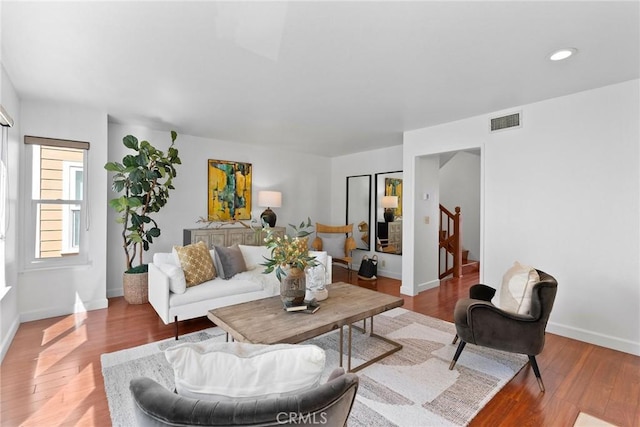 26B Surfside Ave, Surfside, CA 90743 - living area with wood finished floors, baseboards, recessed lighting, and stairway