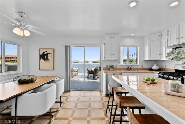 26B Surfside Ave, Surfside, CA 90743 - kitchen with stainless steel appliances, tile countertops, healthy amount of natural light, and recessed lighting