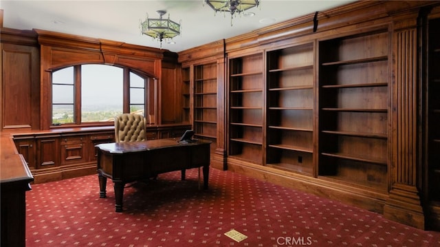 office area with dark colored carpet