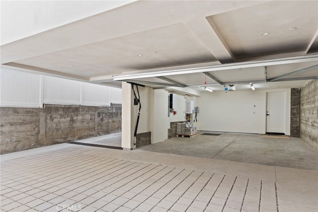 garage featuring water heater