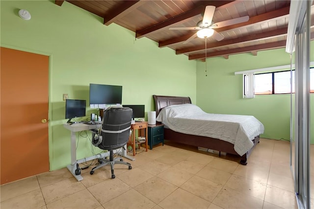 806 W 132nd St, Gardena, CA 90247 - tiled bedroom with wood ceiling, ceiling fan, and beam ceiling