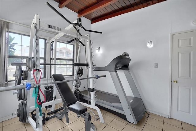 806 W 132nd St, Gardena, CA 90247 - workout room with wood ceiling and light tile patterned floors