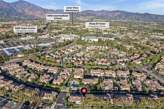 aerial view with a residential view and a mountain view