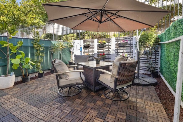 view of patio / terrace featuring outdoor dining space and a fenced backyard