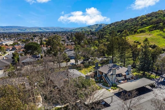 aerial view featuring a residential view and a mountain view