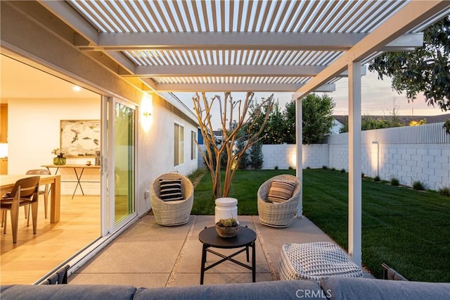 view of patio featuring a fenced backyard and a pergola