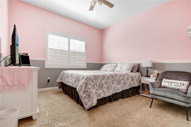 bedroom with carpet floors and a ceiling fan