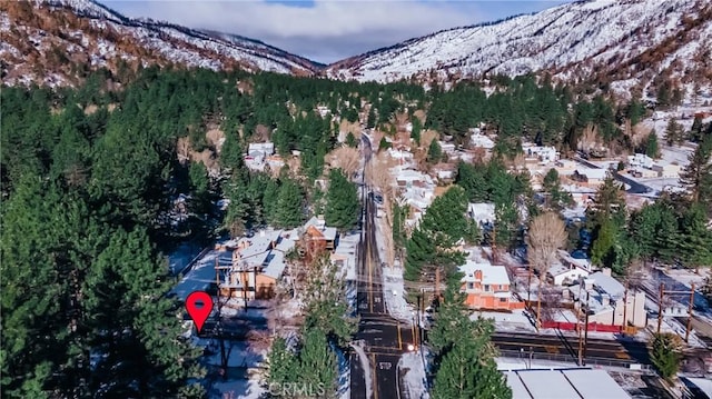 drone / aerial view featuring a mountain view