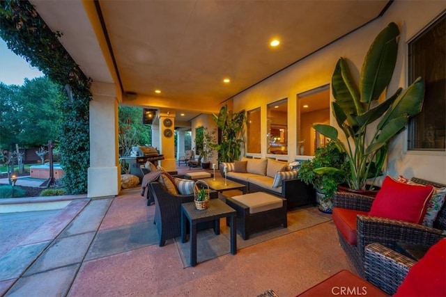 view of patio featuring an outdoor living space and grilling area