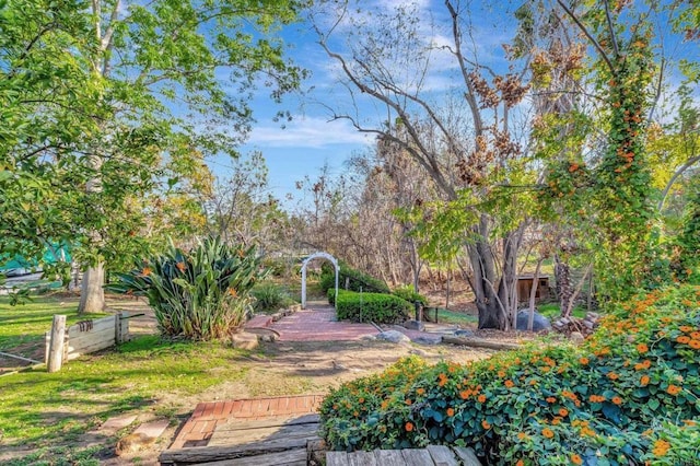 view of property's community featuring fence