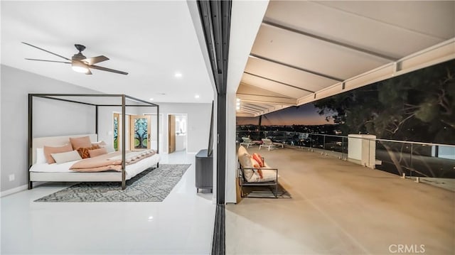 bedroom with recessed lighting and vaulted ceiling