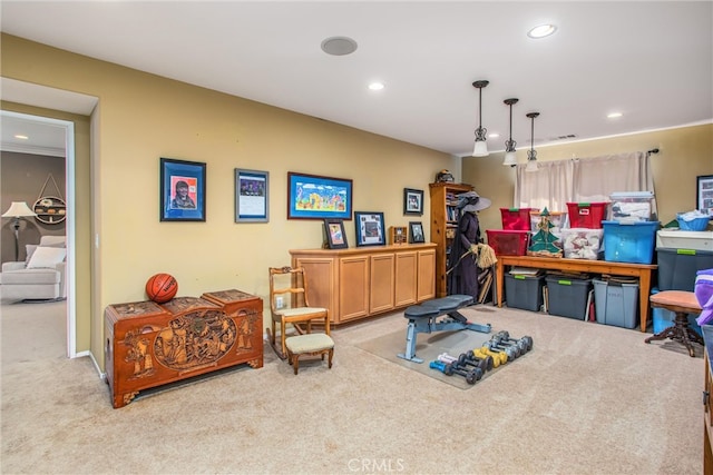 playroom with carpet and recessed lighting