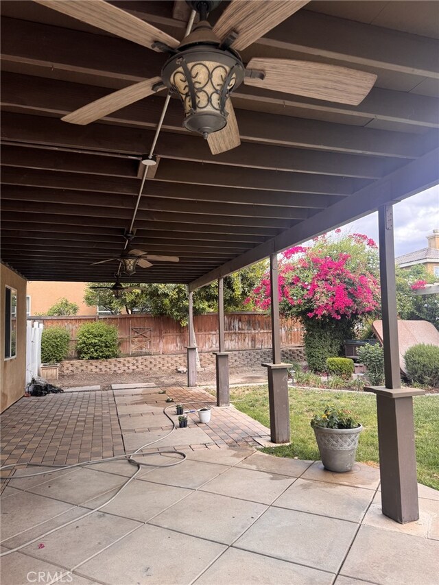 31255 Nice Ave, Mentone, CA 92359 - view of patio / terrace with a ceiling fan and fence