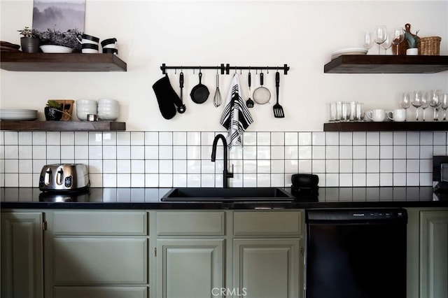 bar featuring dishwasher, backsplash, and a sink