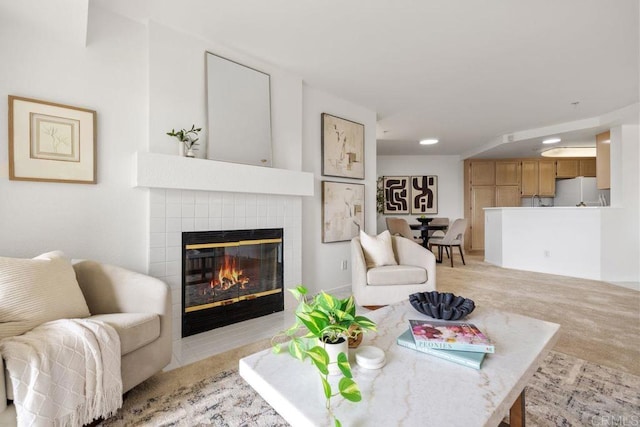 living room with a fireplace