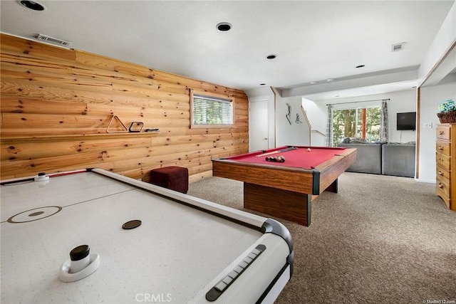 playroom featuring carpet, a healthy amount of sunlight, and pool table