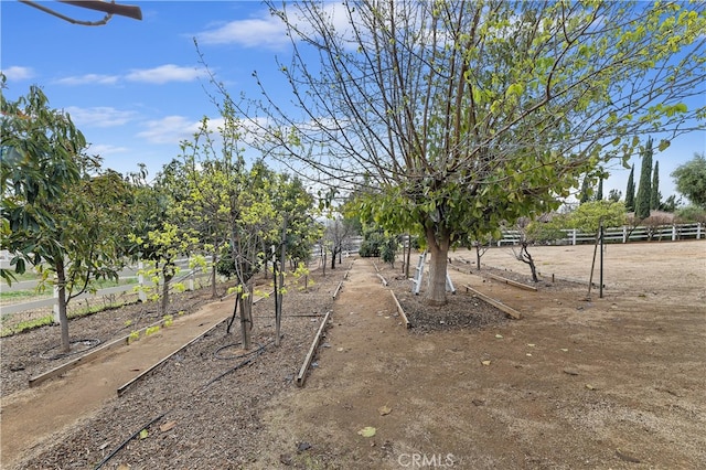 view of yard with a rural view and fence