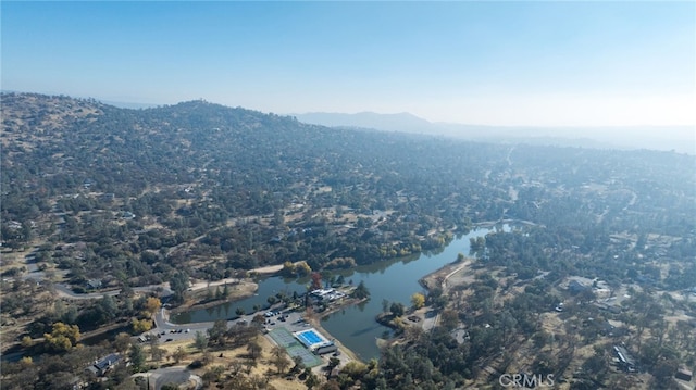 birds eye view of property with a water and mountain view