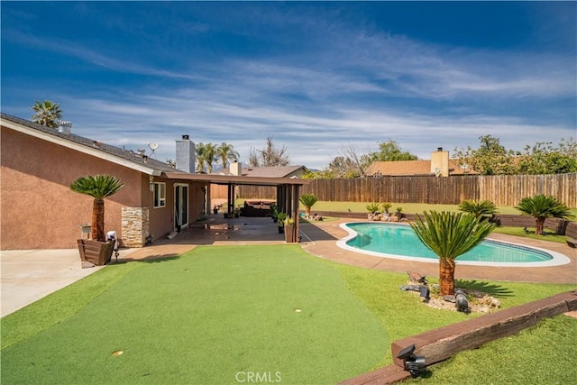 18218 Otilla St, Bloomington, CA 92316 - view of swimming pool featuring a fenced in pool, a fenced backyard, and a patio area