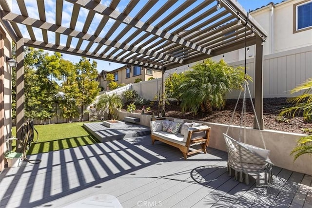 deck with a fenced backyard