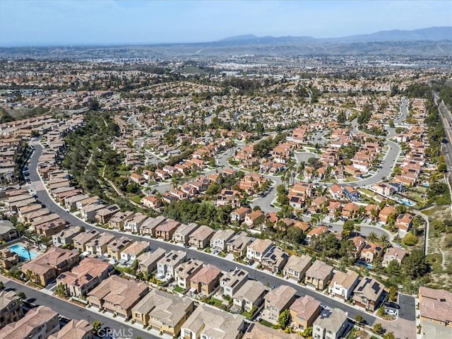 aerial view featuring a residential view and a mountain view