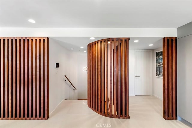 1310 E Ocean Blvd Unit 14, Long Beach, CA 90802 - corridor with recessed lighting, an upstairs landing, and light carpet