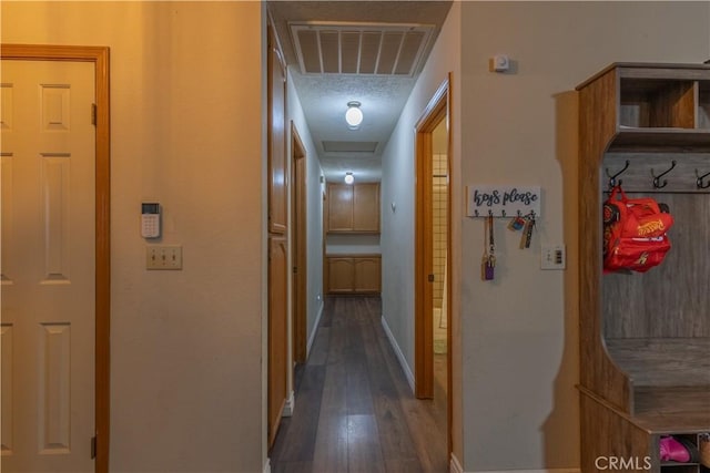 19200 Haida Rd, Apple Valley, CA 92307 - corridor with baseboards, attic access, visible vents, and wood finished floors