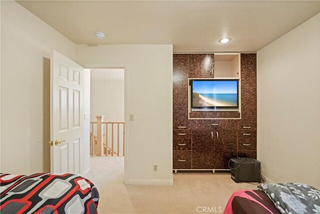 bedroom with recessed lighting, carpet, and baseboards