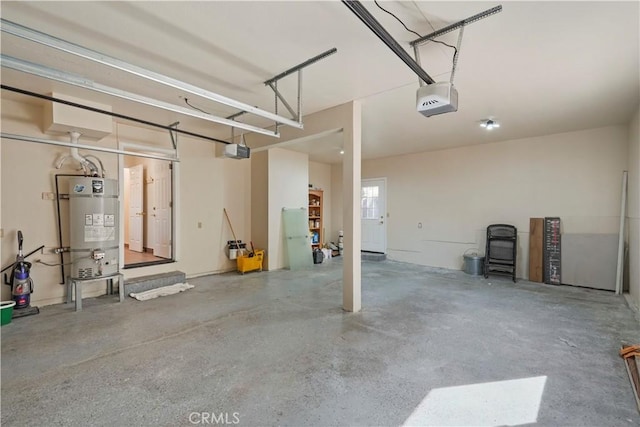 garage featuring secured water heater and a garage door opener