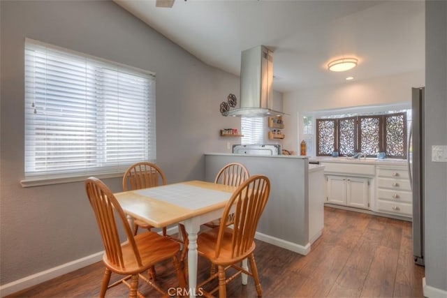 dining space featuring a healthy amount of sunlight, baseboards, and wood finished floors