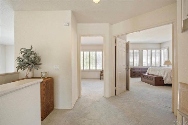 corridor with light colored carpet