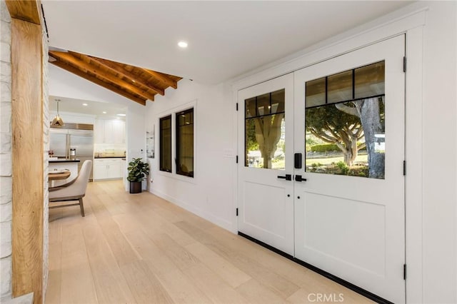 5353 Middlecrest Rd, Rancho Palos Verdes, CA 90275 - doorway featuring recessed lighting, french doors, light wood finished floors, and baseboards