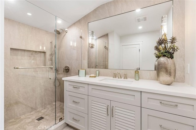 5353 Middlecrest Rd, Rancho Palos Verdes, CA 90275 - full bath featuring a stall shower, vanity, and recessed lighting