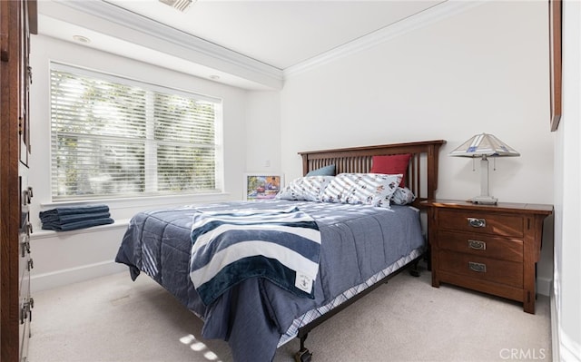 3105 E Beach Cir, Bradley, CA 93426 - bedroom with visible vents, ornamental molding, carpet flooring, and baseboards