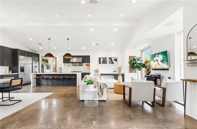 223 Robinhood Pl, Costa Mesa, CA 92627 - living area with finished concrete flooring and recessed lighting