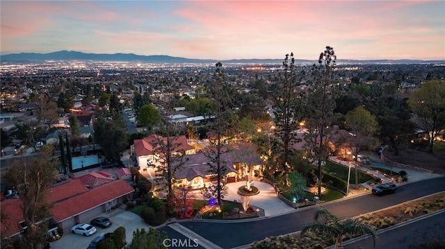 birds eye view of property featuring a mountain view