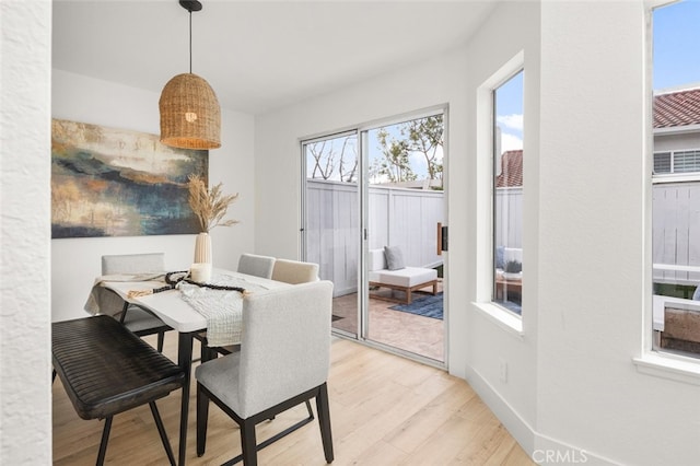 dining room featuring baseboards and light wood-style floors