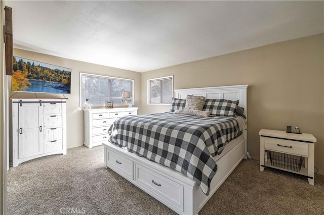 bedroom featuring light colored carpet