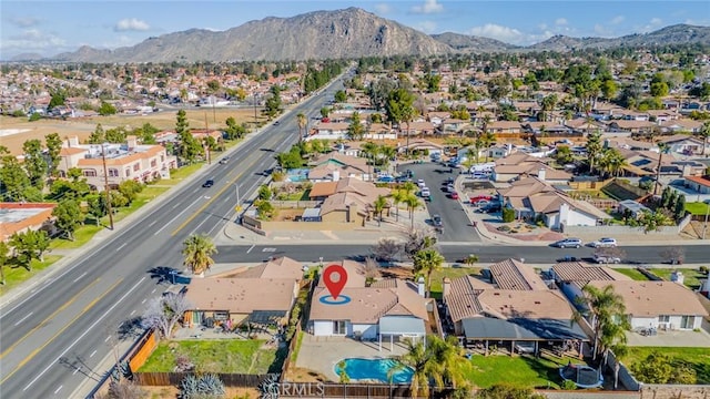 bird's eye view featuring a mountain view and a residential view