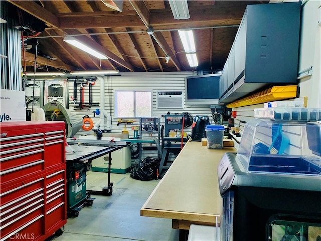 garage featuring a workshop area