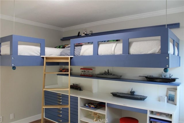 bedroom with crown molding