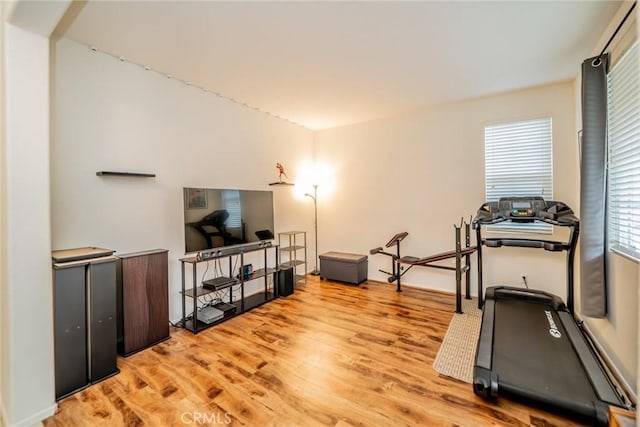 exercise area with wood finished floors