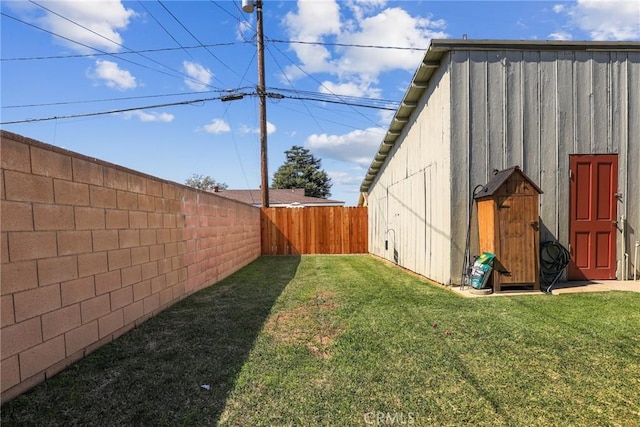 view of yard with a fenced backyard