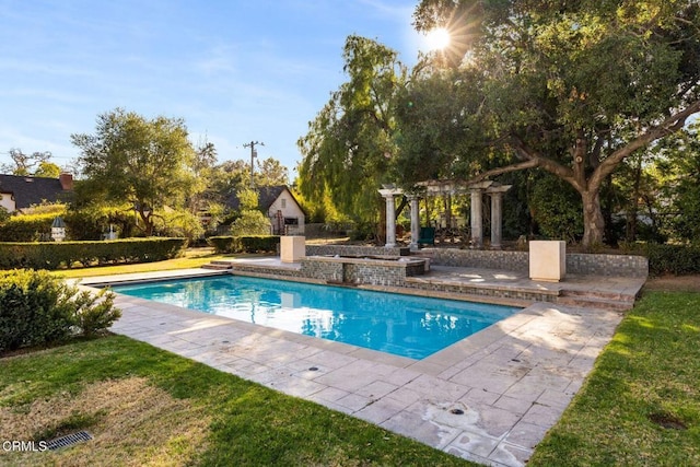 508 W Eucalyptus St, Ojai, CA 93023 - outdoor pool with a pergola, a patio area, and a lawn