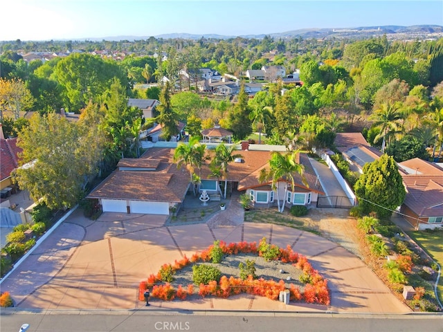 aerial view featuring a residential view and a mountain view