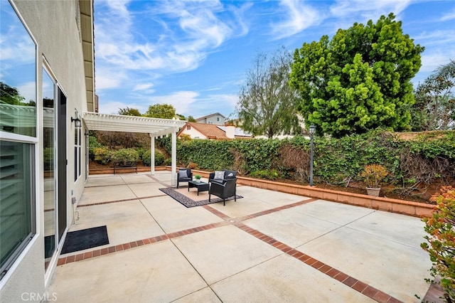 view of patio / terrace featuring area for grilling, a fenced backyard, and a pergola